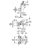 GROHE Cubeo Exposed Bath Mixer Tap with Handspray - Matt Black