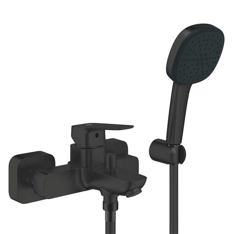GROHE Cubeo Exposed Bath Mixer Tap with Handspray - Matt Black
