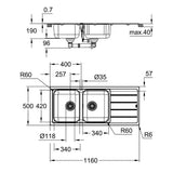 GROHE K500 Double Bowl Inset Sink Stainless Steel