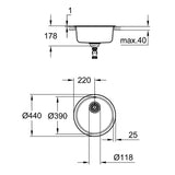 GROHE K200 Round Stainless Steel Inset Prep Bowl