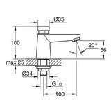 GROHE Euroeco Cosmopolitan T Self-Closing Pillar Tap